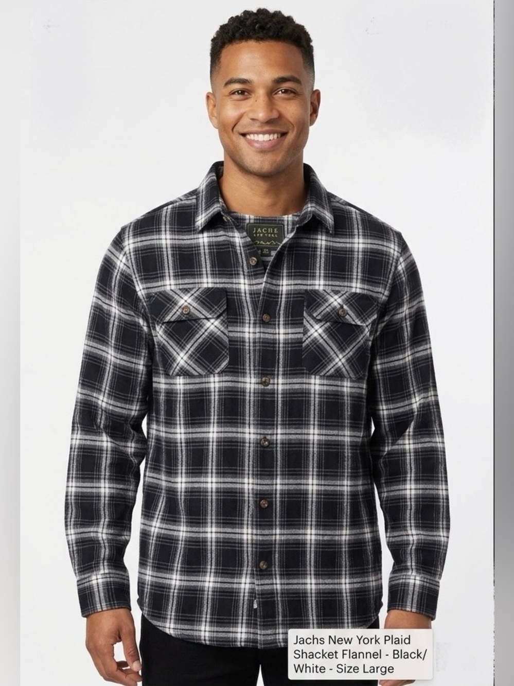 Jachs New York Men’s Plaid Shacket Flannel Black/White Size Large